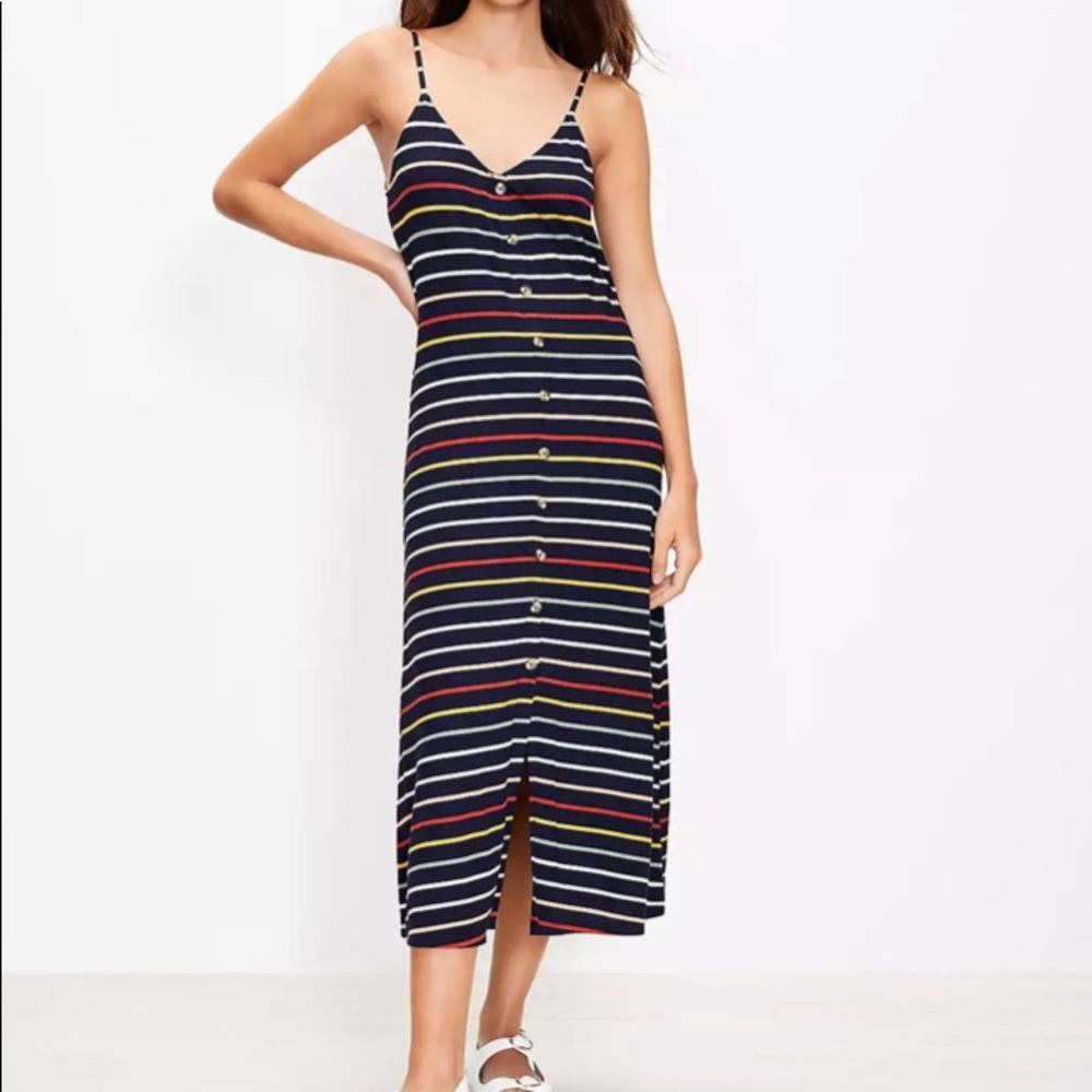 LOFT NWT Women’s Striped Button Trim Maxi‎ Dress